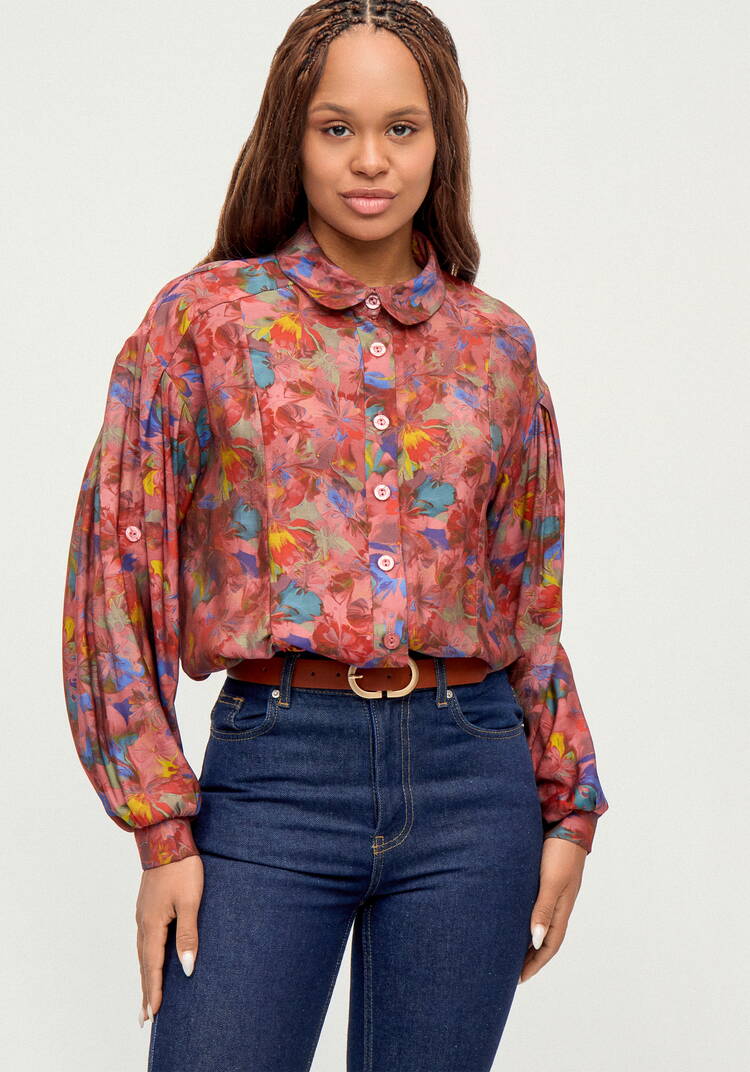 Блуза из ткани с акварельным принтом шир.  750, рис. 8