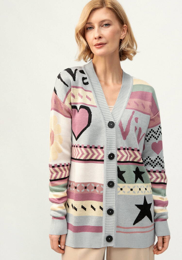 Кардиган удлиненный с ярким рисунком шир.  750, рис. 12