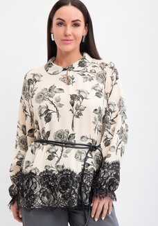 Блуза с кружевом и цветочным принтом