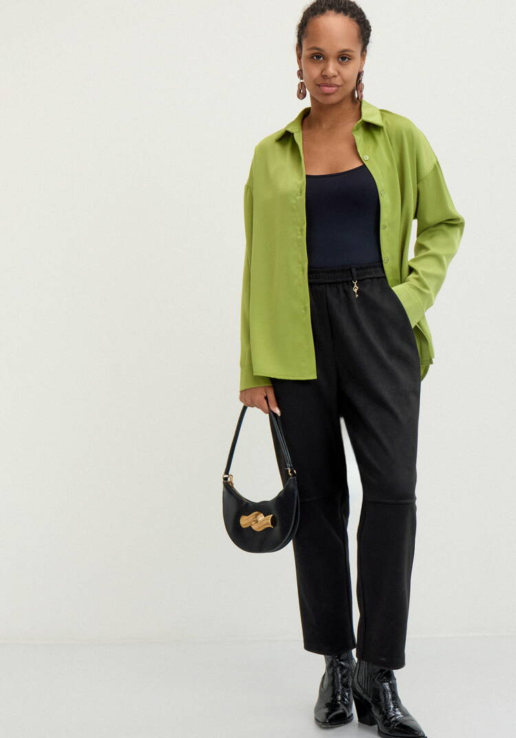 Брюки из замши прямые на резинке по поясу шир.  750, рис. 16