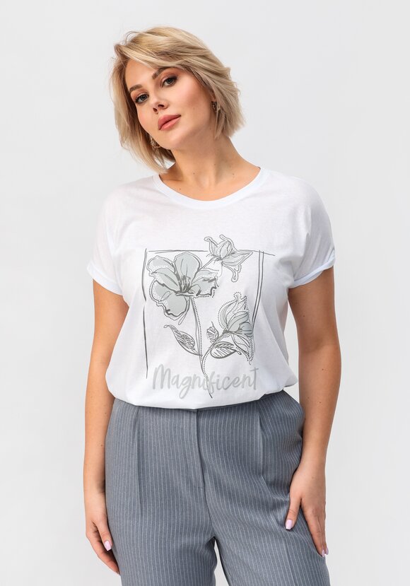 Блуза с цветочным принтом и кулиской по низу шир.  580, рис. 1