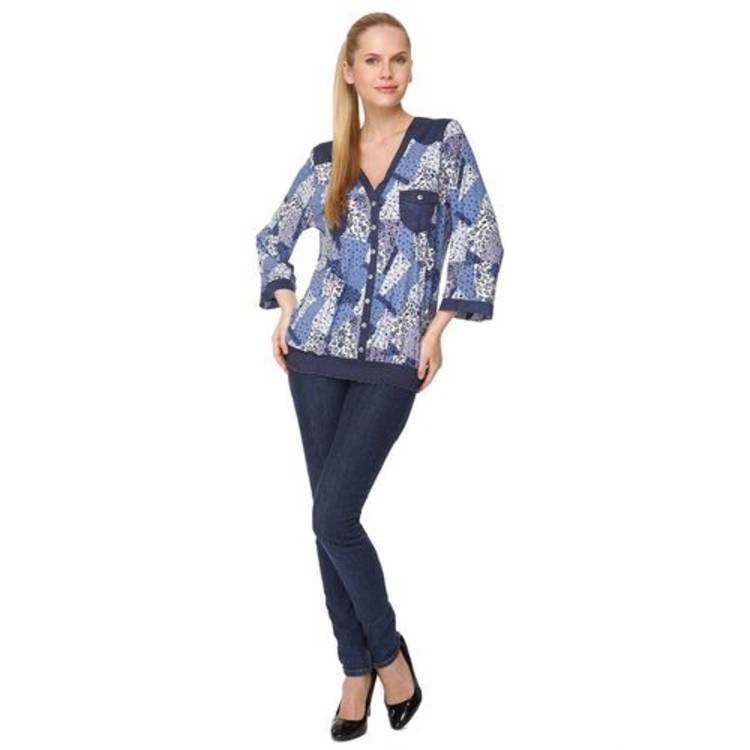 Блуза с отделкой под джинсу и цветным принтом шир.  750, рис. 2