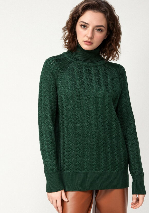 Свитер вязаный с косами и высоким горлом шир.  580, рис. 24