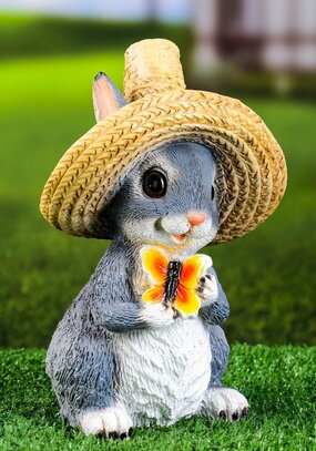 Садовая фигура Зайка в соломенной шляпе