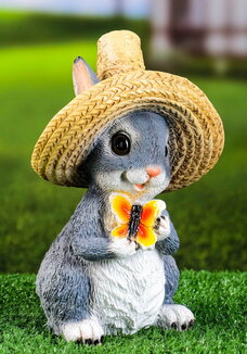 Садовая фигура Зайка в соломенной шляпе