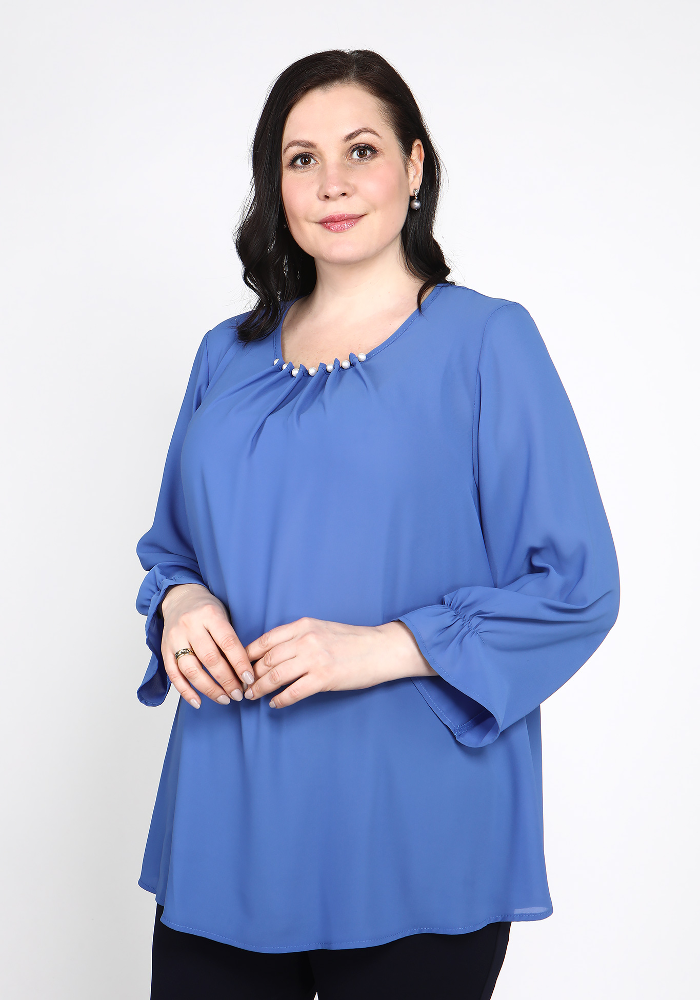 Блуза с украшением на воротнике Bianka Modeno, размер 50, цвет баклажановый - фото 5