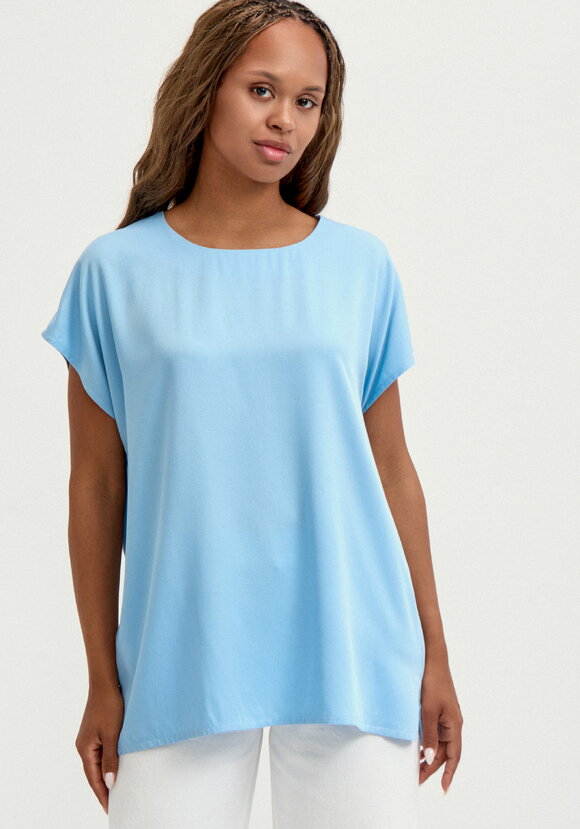 Блуза с коротким рукавом однотонная шир.  580, рис. 20