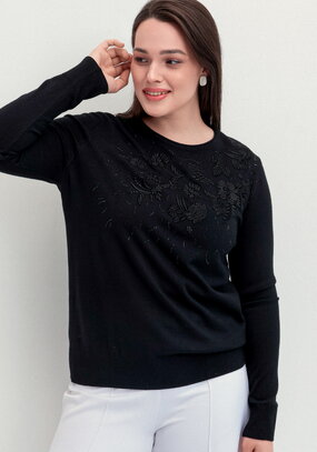 Джемпер с цветочной вышивкой и стразами