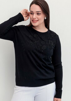 Джемпер с цветочной вышивкой и стразами