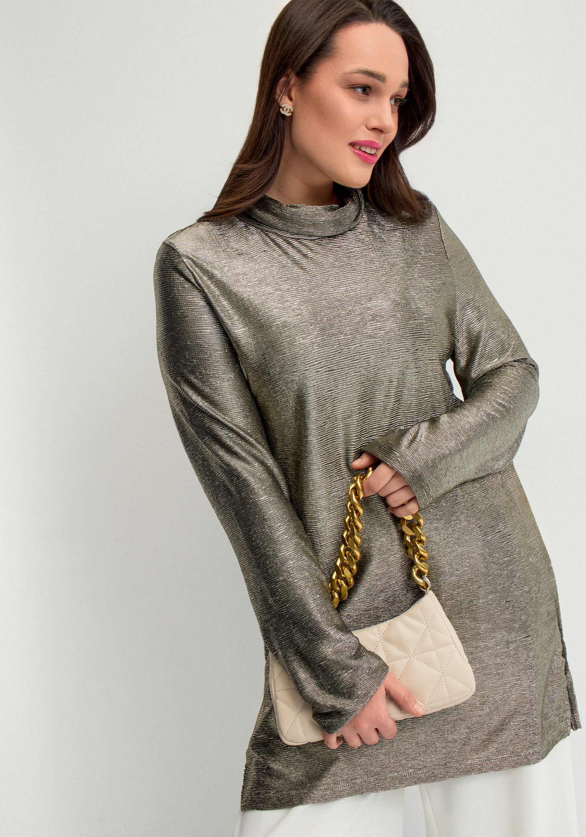 

Туника свободного силуэта с блеском, Желтый