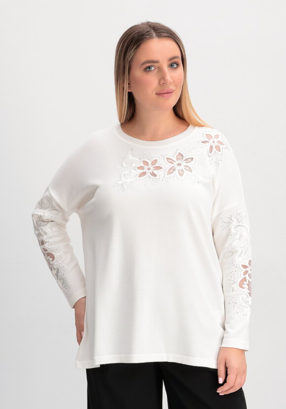 Джемпер с декоративной цветочной вышивкой шир.  580, рис. 7