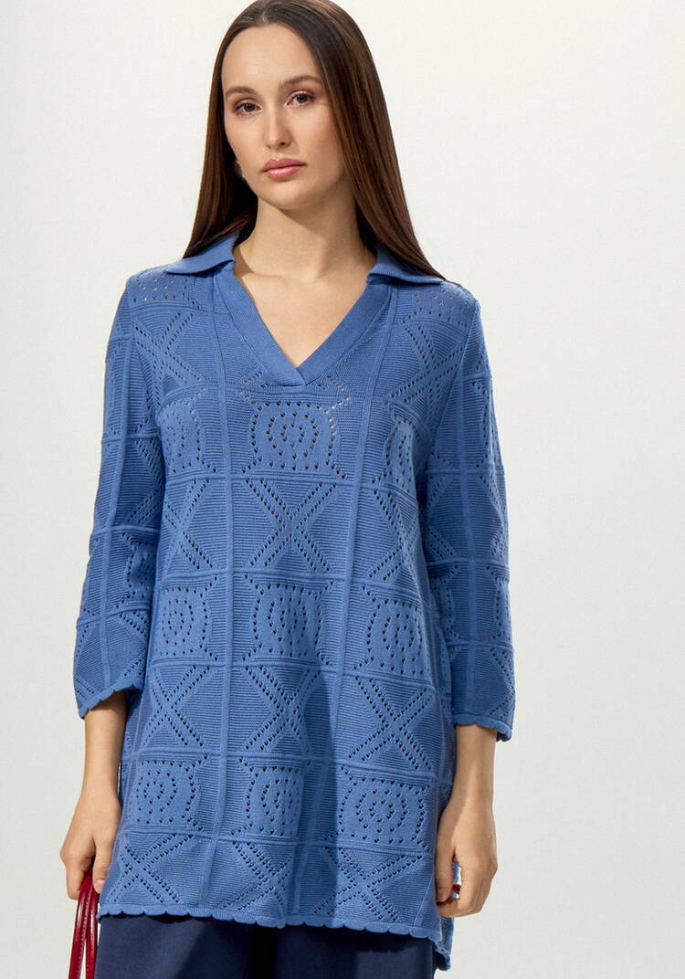 Туника с ажурным рисунком и воротником поло шир.  750, рис. 18