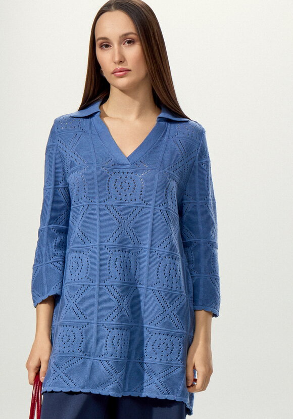 Туника с ажурным рисунком и воротником поло шир.  580, рис. 18