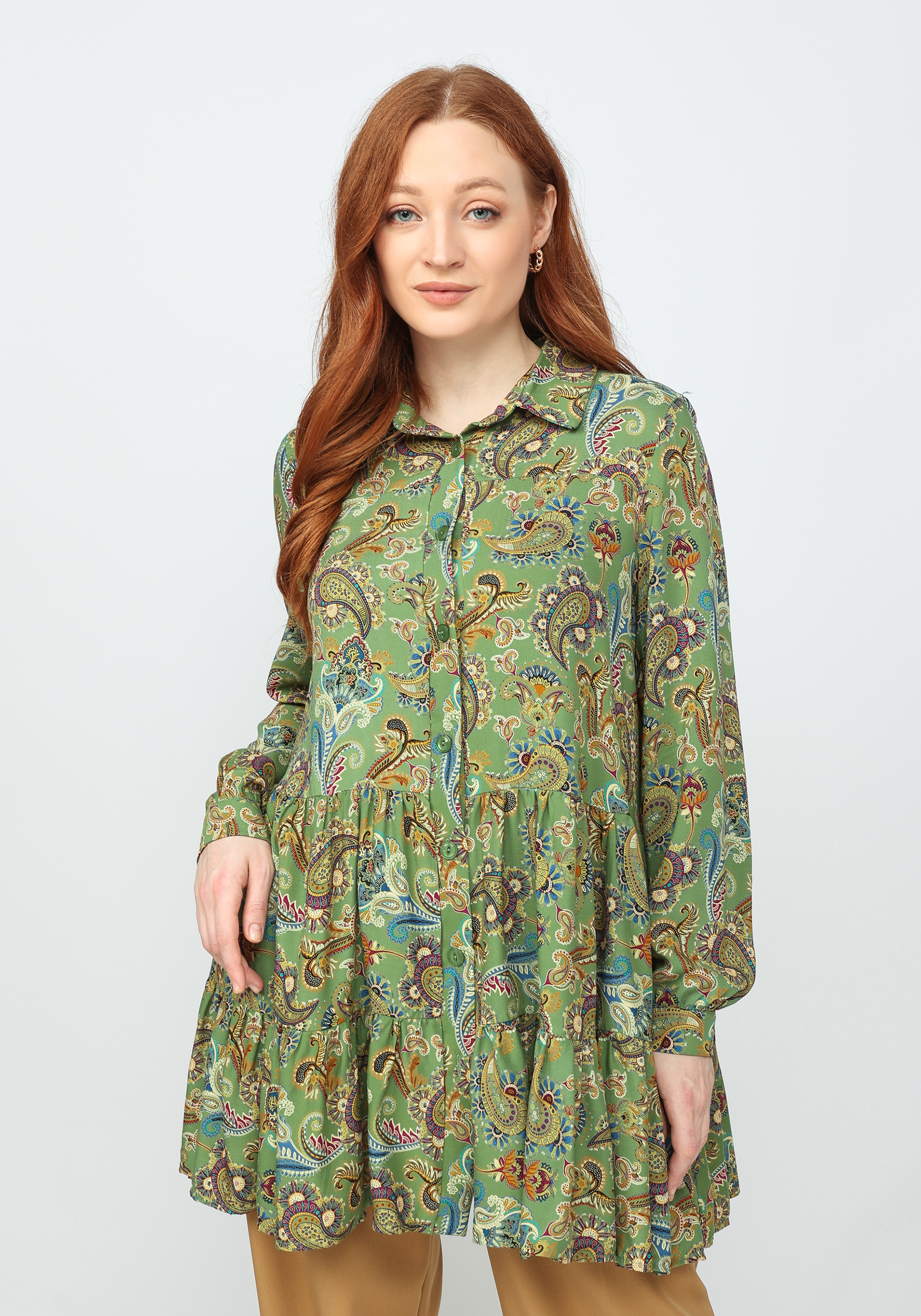 Блуза свободного кроя с ярусами Frida, цвет зеленый, размер 58-60 - фото 1