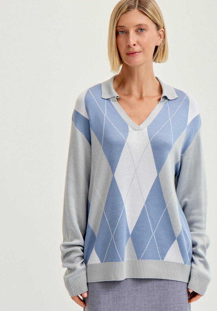 Джемпер с воротом-поло и ромбовидным узором шир.  750, рис. 19