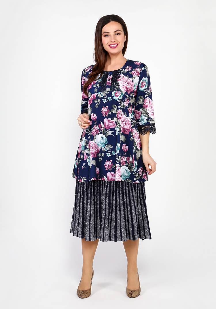 Блуза с цветочным принтом и отделкой кружевом шир.  750, рис. 1