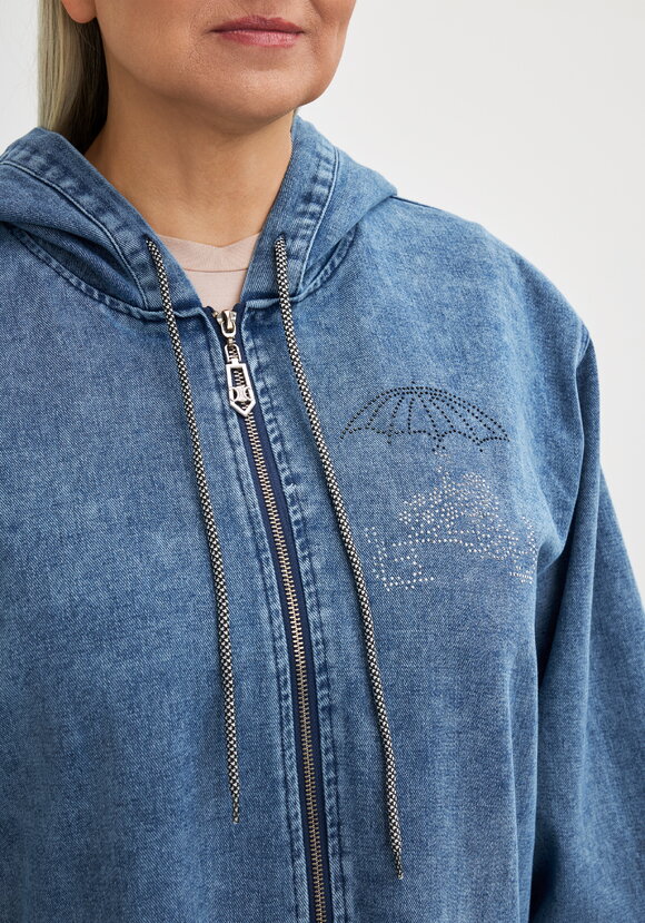 Куртка джинсовая удлиненная со стразами шир.  580, рис. 5