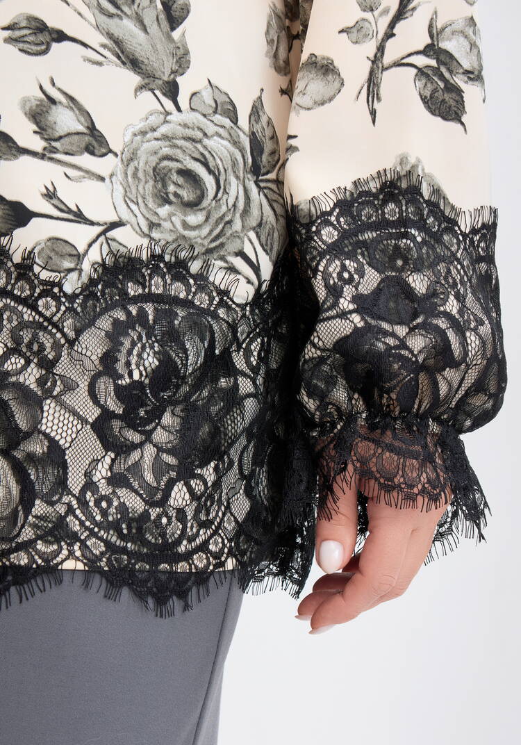 Блуза с кружевом и цветочным принтом шир.  750, рис. 12