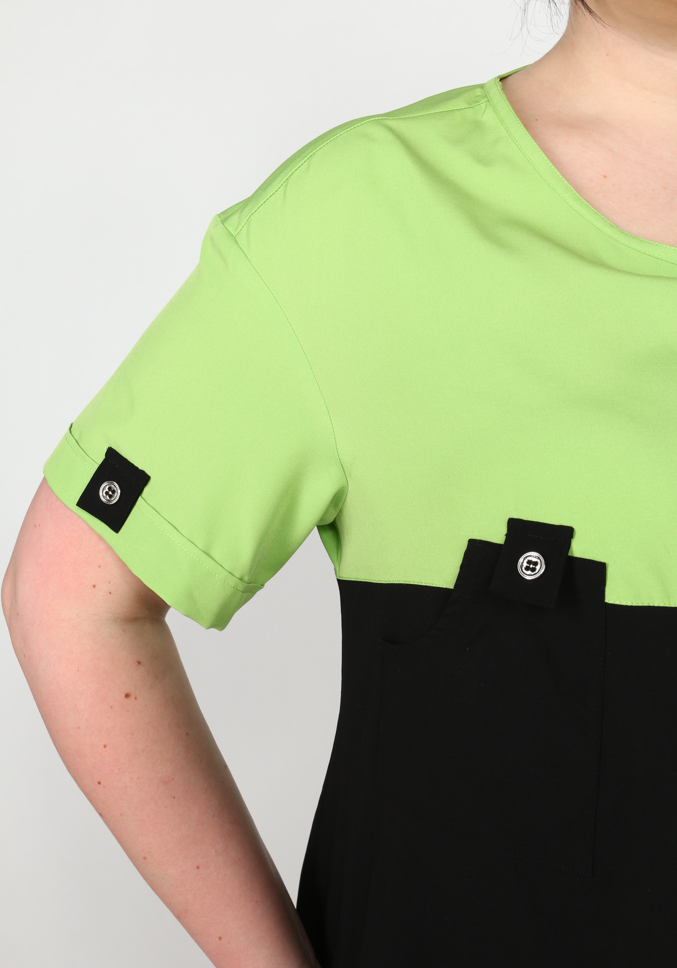 Блуза хлопковая с накладным карманом GalaGrosso, размер 60, цвет чёрно-зелёный - фото 4