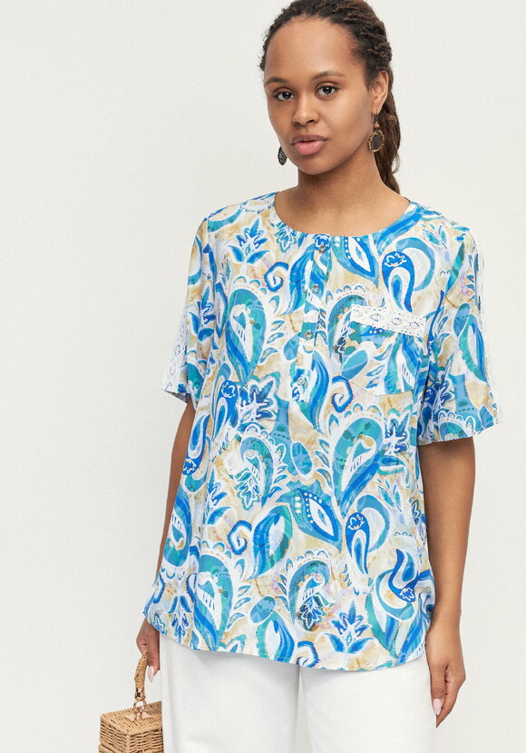 Блуза с лампасом из кружева по рукаву шир.  580, рис. 9