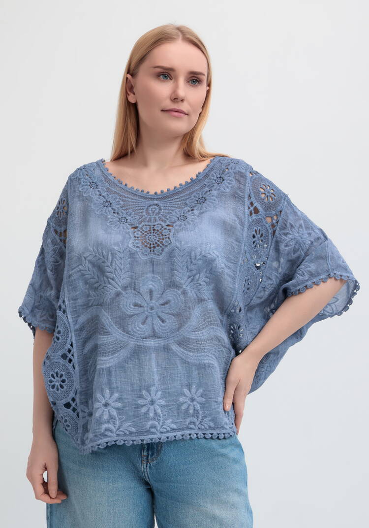 Блуза свободная с кружевным шитьем шир.  750, рис. 19