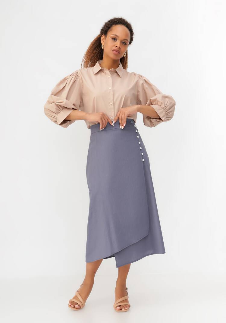 Юбка из льна с декоративными пуговицами шир.  750, рис. 12