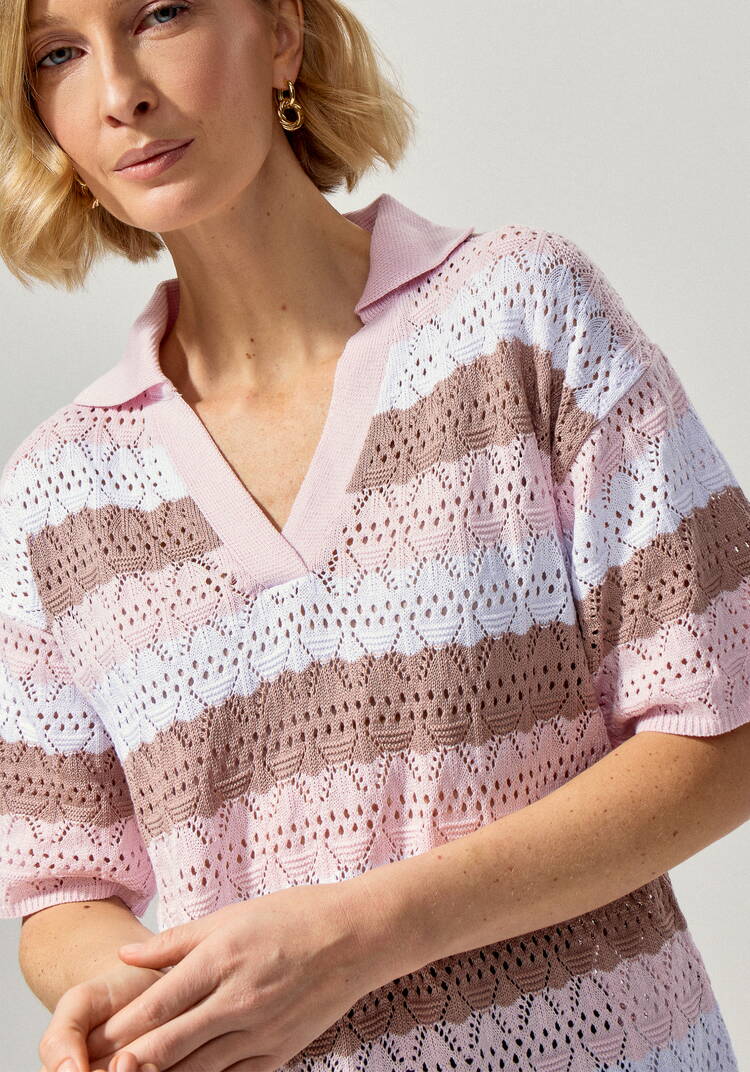 Джемпер-поло ажурный в полоску шир.  750, рис. 6