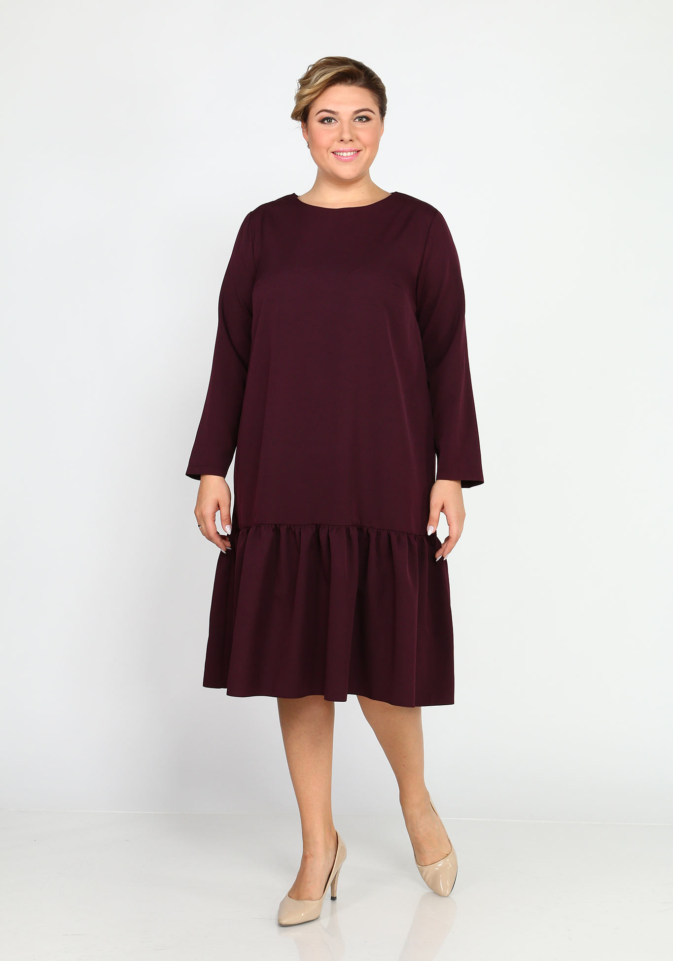 Платье базовое с воланом Elletto Life, размер 44, цвет марсала - фото 2