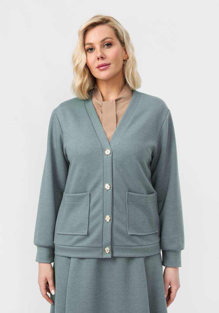 Кардиган на пуговицах однотонный шир.  750, рис. 4