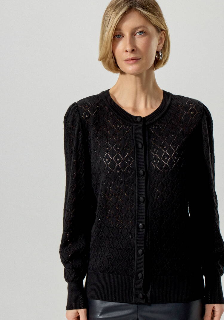 Кардиган ажурный с обтянутыми пуговицами шир.  750, рис. 4