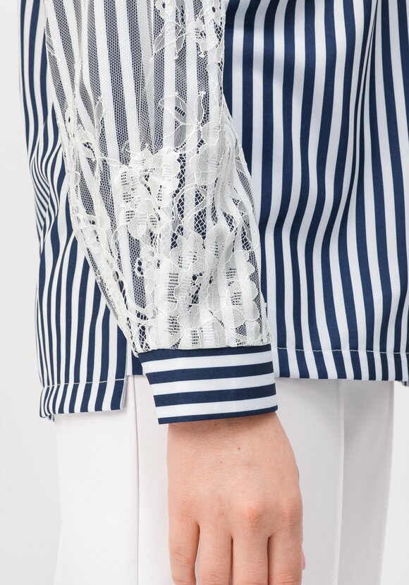 Блуза в полоску с кружевом шир.  580, рис. 5