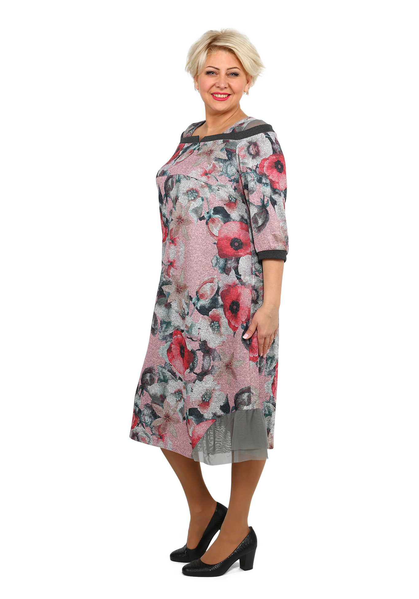 Платье с рукавами 3/4 и цветочным принтом GalaGrosso, размер 50 - фото 2