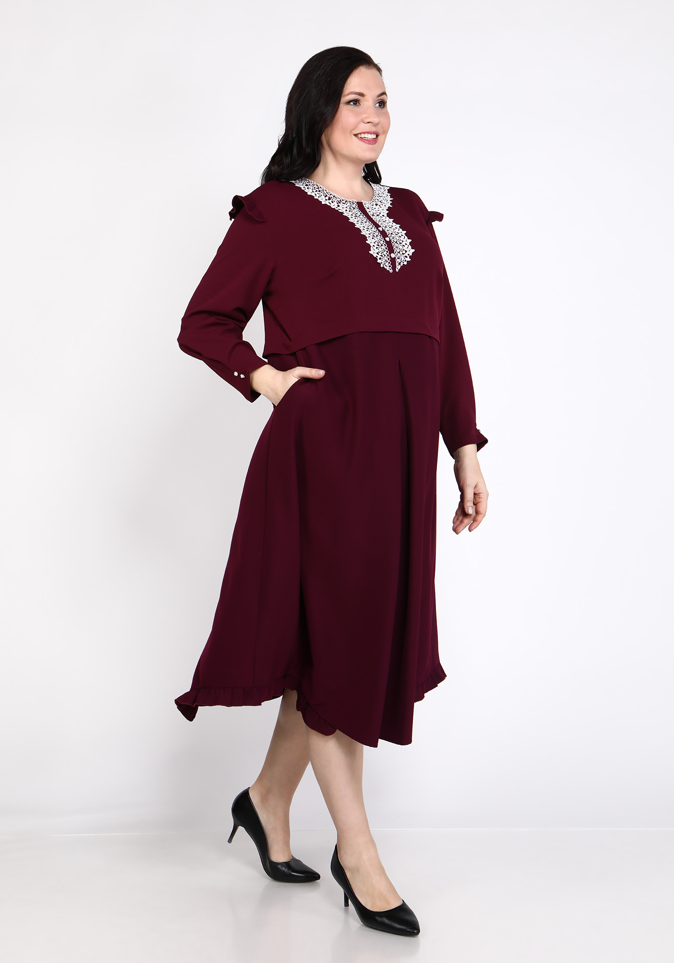 Платье миди с эффектом костюма GalaGrosso, размер 52, цвет бордовый - фото 6