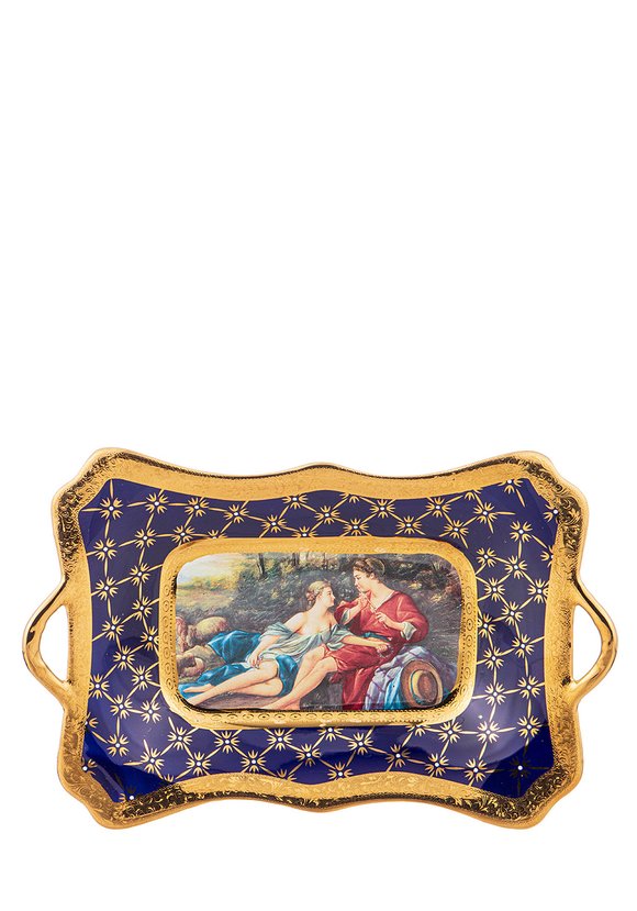 Блюдо с ручками Влюблённая пара, кобальт шир.  580, рис. 2