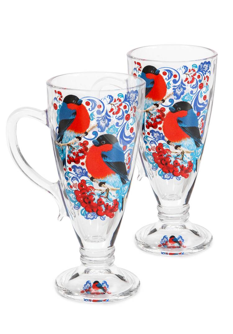 Стеклянная кружка Снегири на рябине, 2 шт. шир.  750, рис. 1