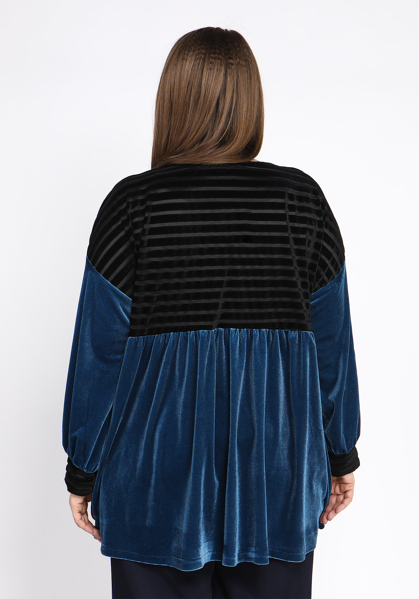 Блуза комбинированная из велюра Bianka Modeno, размер 50, цвет синий - фото 6