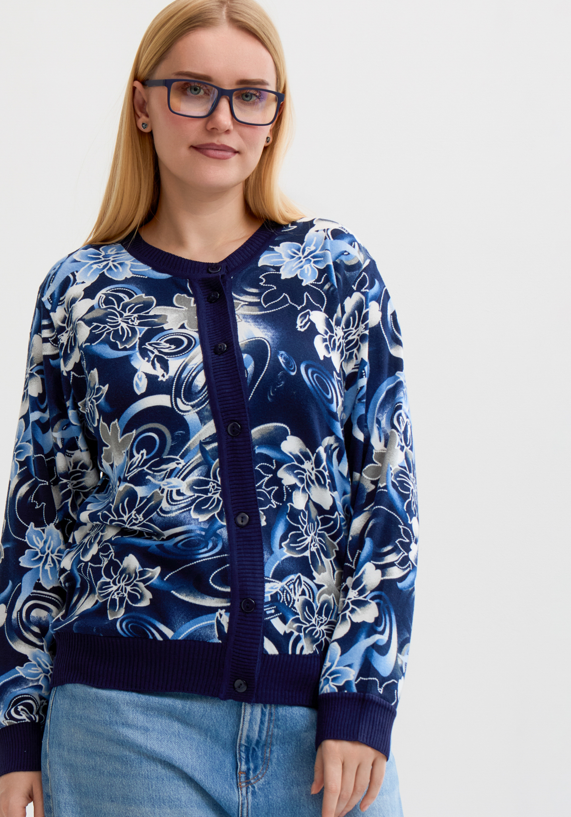 Кардиган с цветочным принтом на пyговицах
