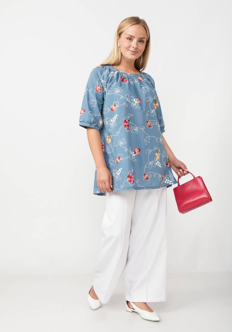 Блуза свободного кроя с цветочной вышивкой шир.  750, рис. 18