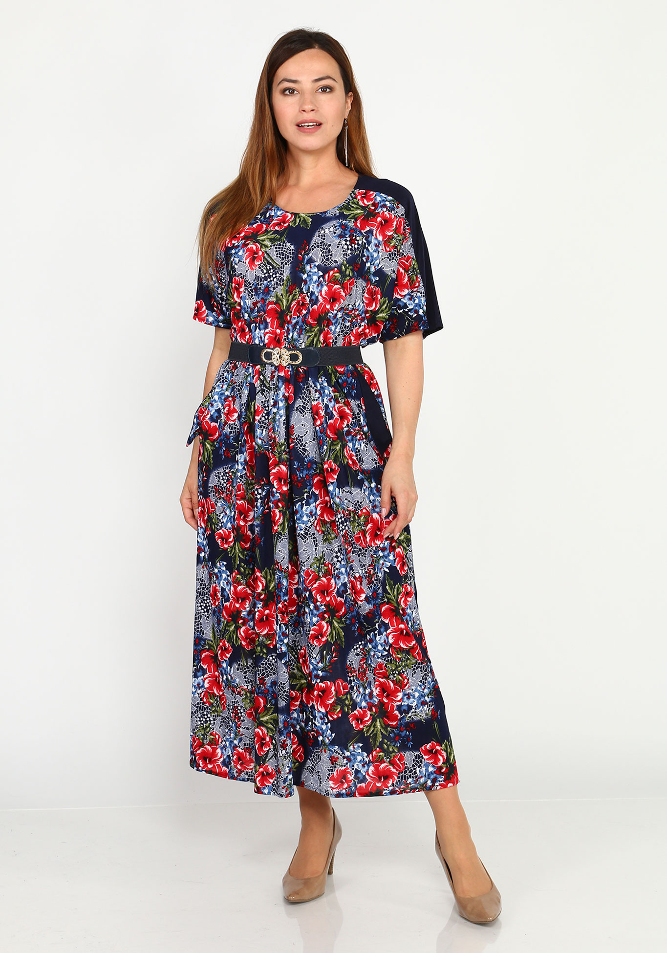 Платье-макси на эластичном поясе Bianka Modeno, размер 56, цвет красный - фото 1
