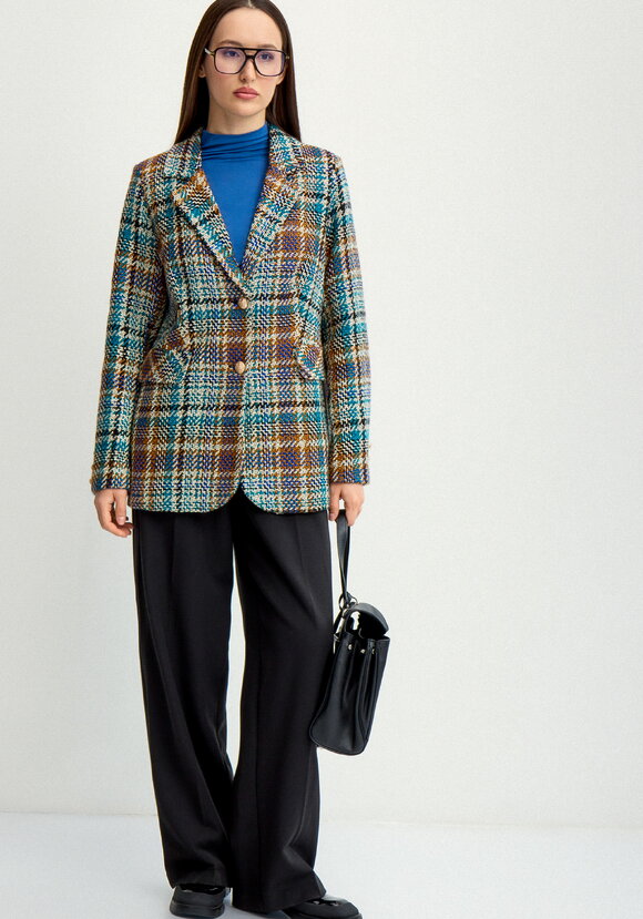 Пиджак из твида в клетку на подкладе шир.  580, рис. 19