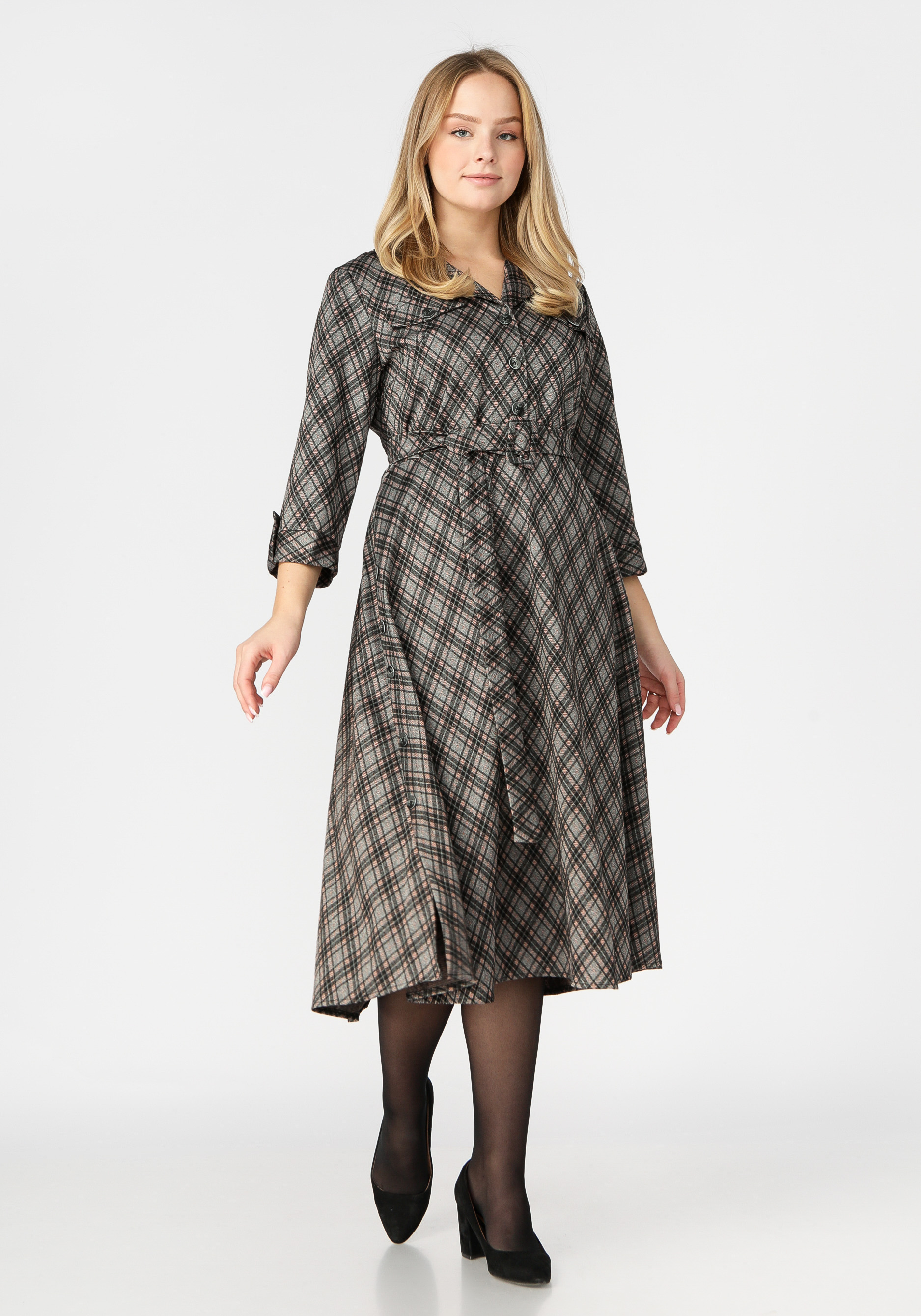 Платье миди с поясом VeraVo, размер 58, цвет серый - фото 5
