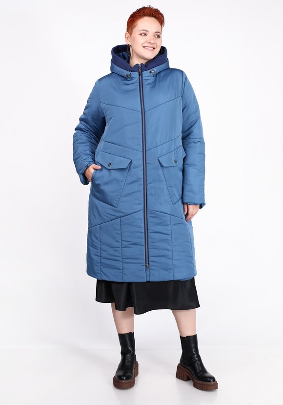 Пальто на синтепоне однотонное с капюшоном шир.  580, рис. 1