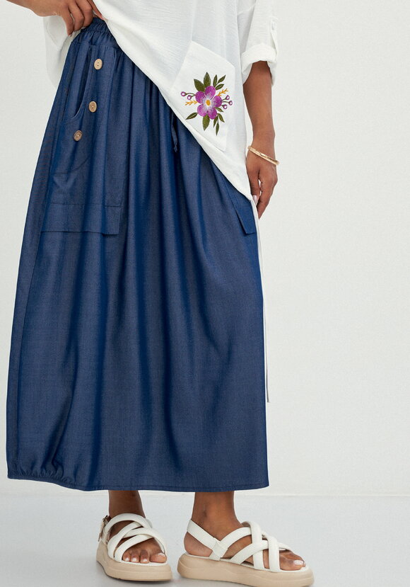 Юбка оригинального кроя с декором из пуговиц шир.  580, рис. 10