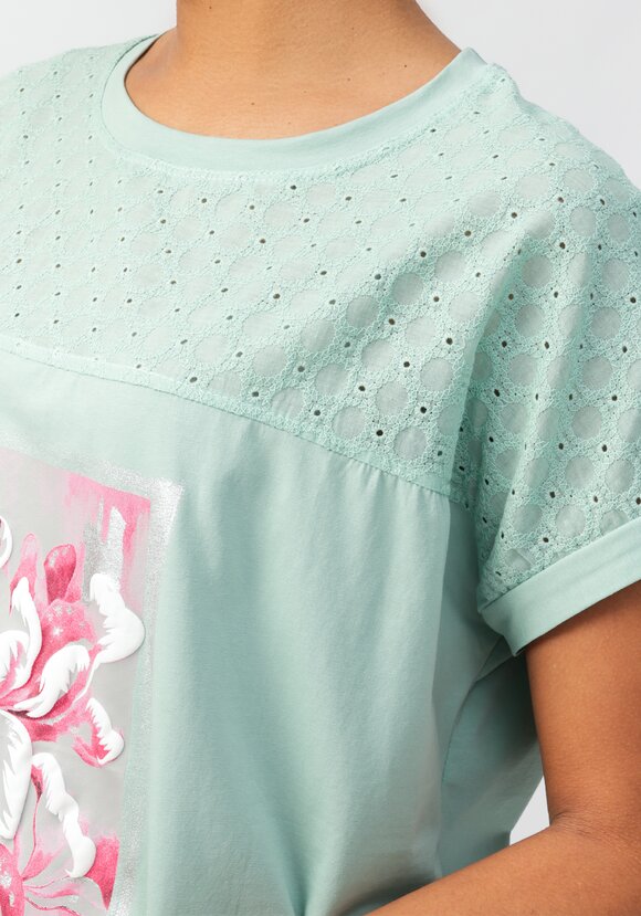 Блуза с принтом и ажурными вставками шир.  580, рис. 5