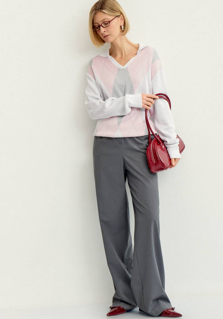 Джемпер с воротом-поло и ромбовидным узором шир.  750, рис. 6