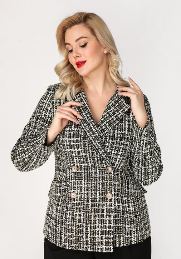 Жакет двубортный из твида с карманами шир.  580, рис. 1