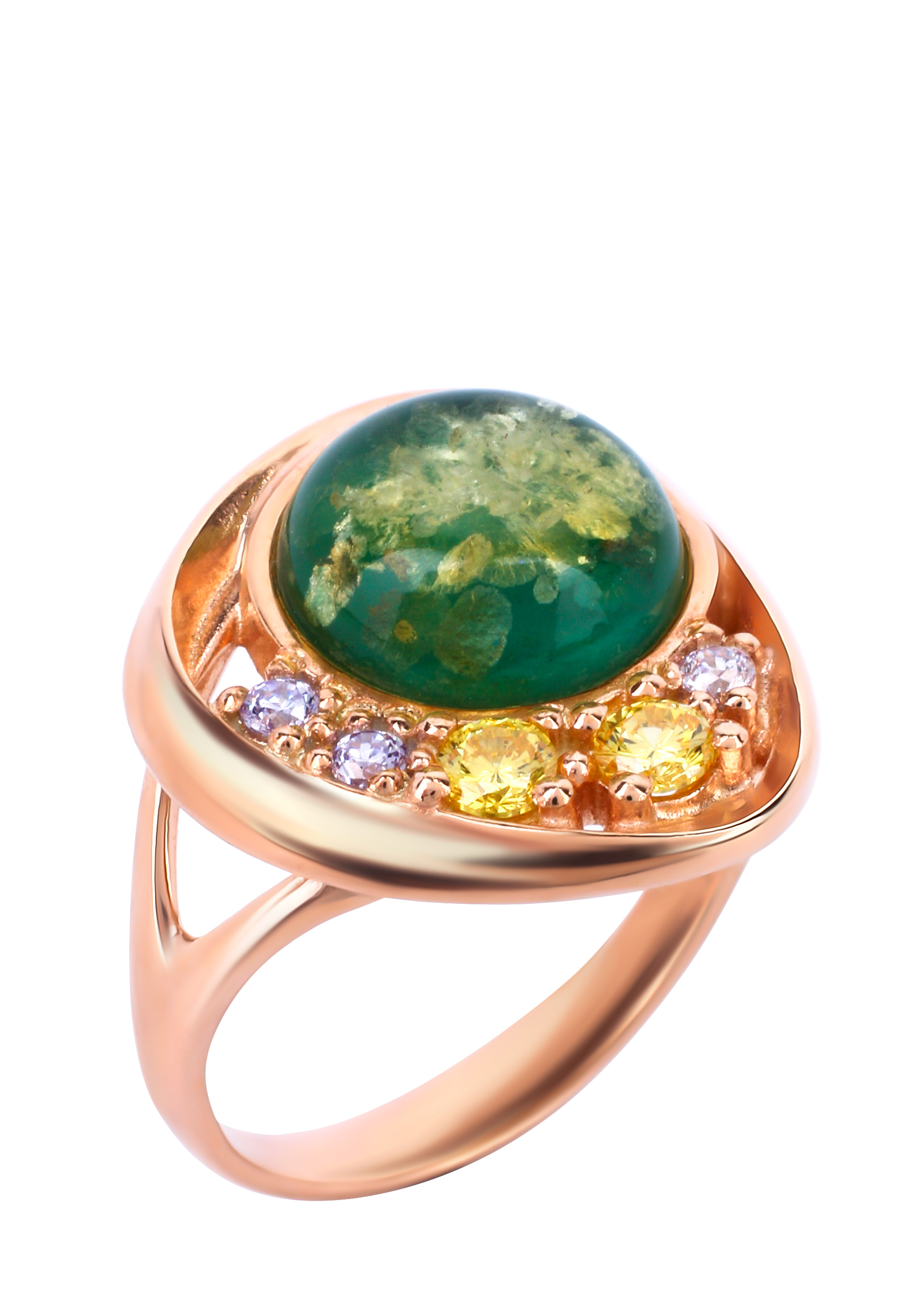 Кольцо  серебряное "Фантазия" Бриллианит Натюр, размер 17, цвет медовый перстень - фото 3