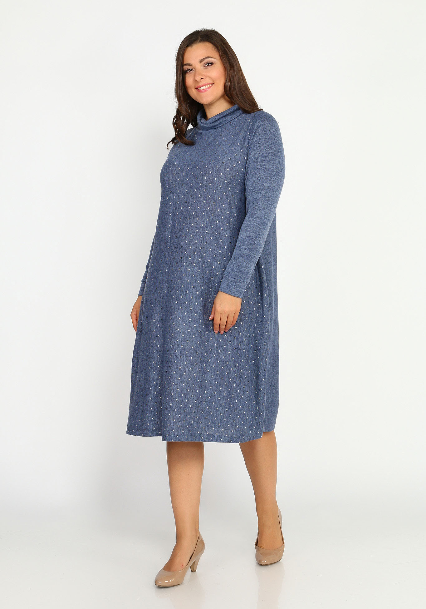Платье с воротником "стойка" длиной миди Синель, размер 46, цвет серо-голубой - фото 2