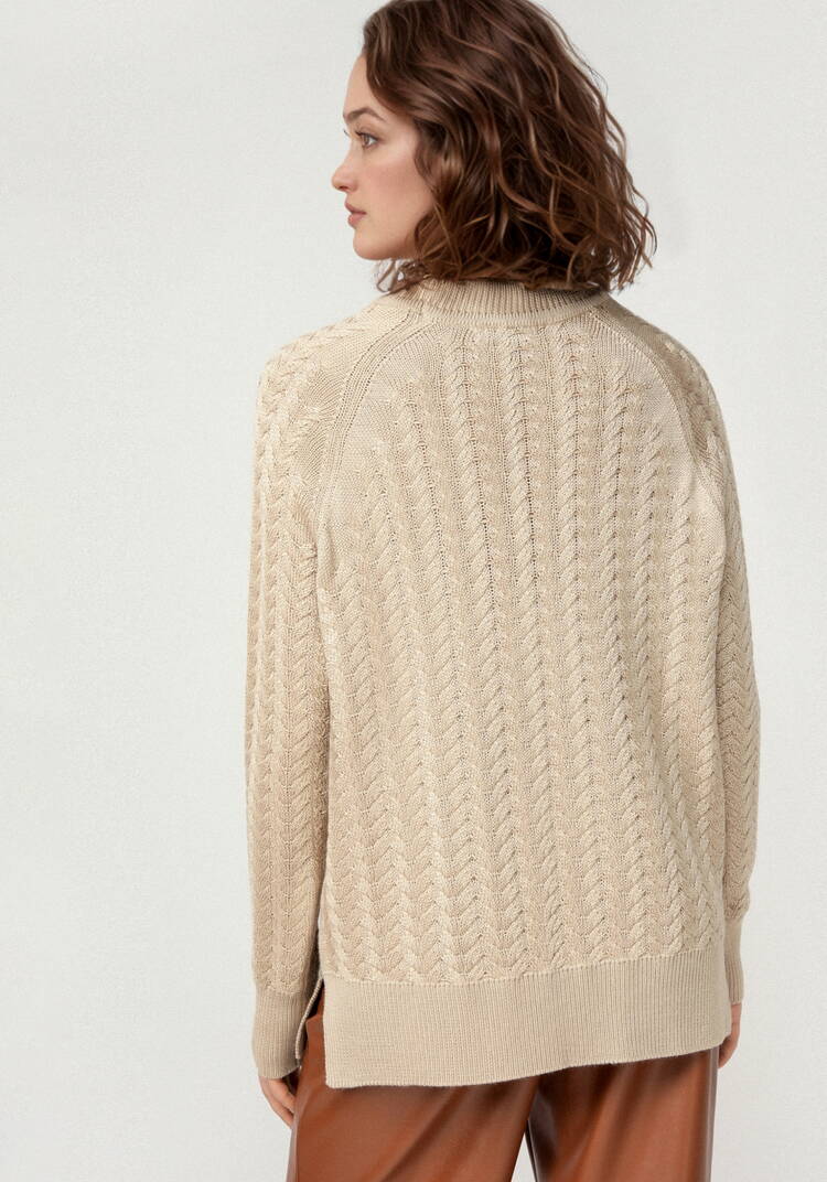 Свитер вязаный с косами и высоким горлом шир.  750, рис. 33