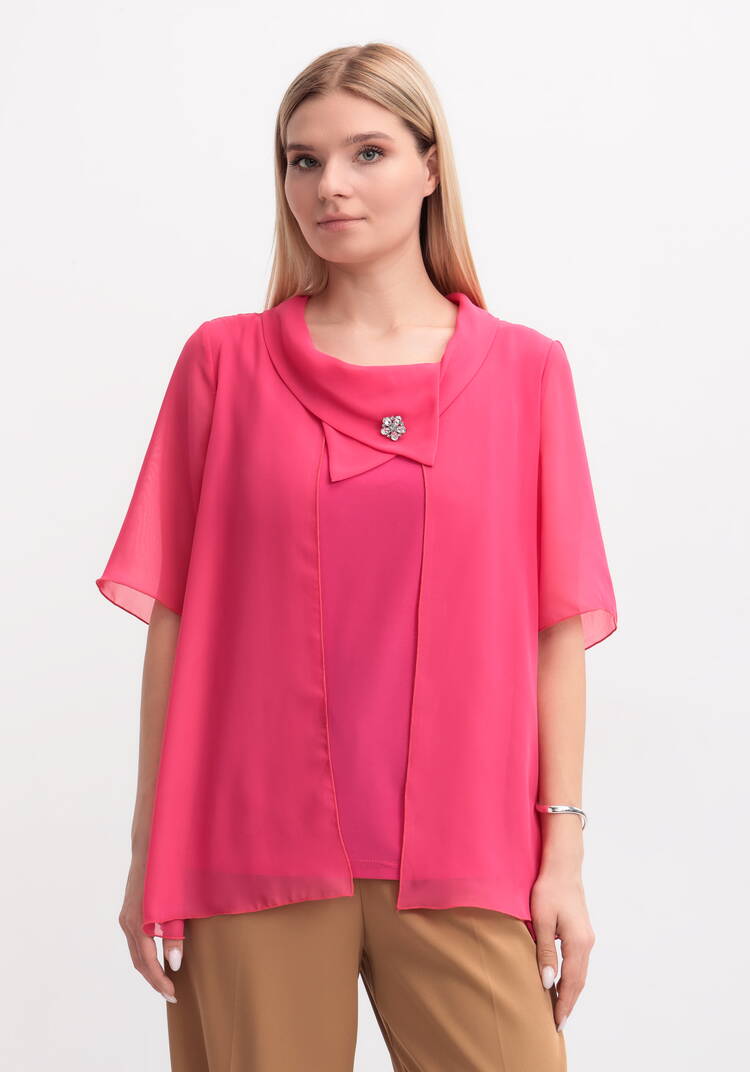 Блуза на запах с брошью шир.  750, рис. 4